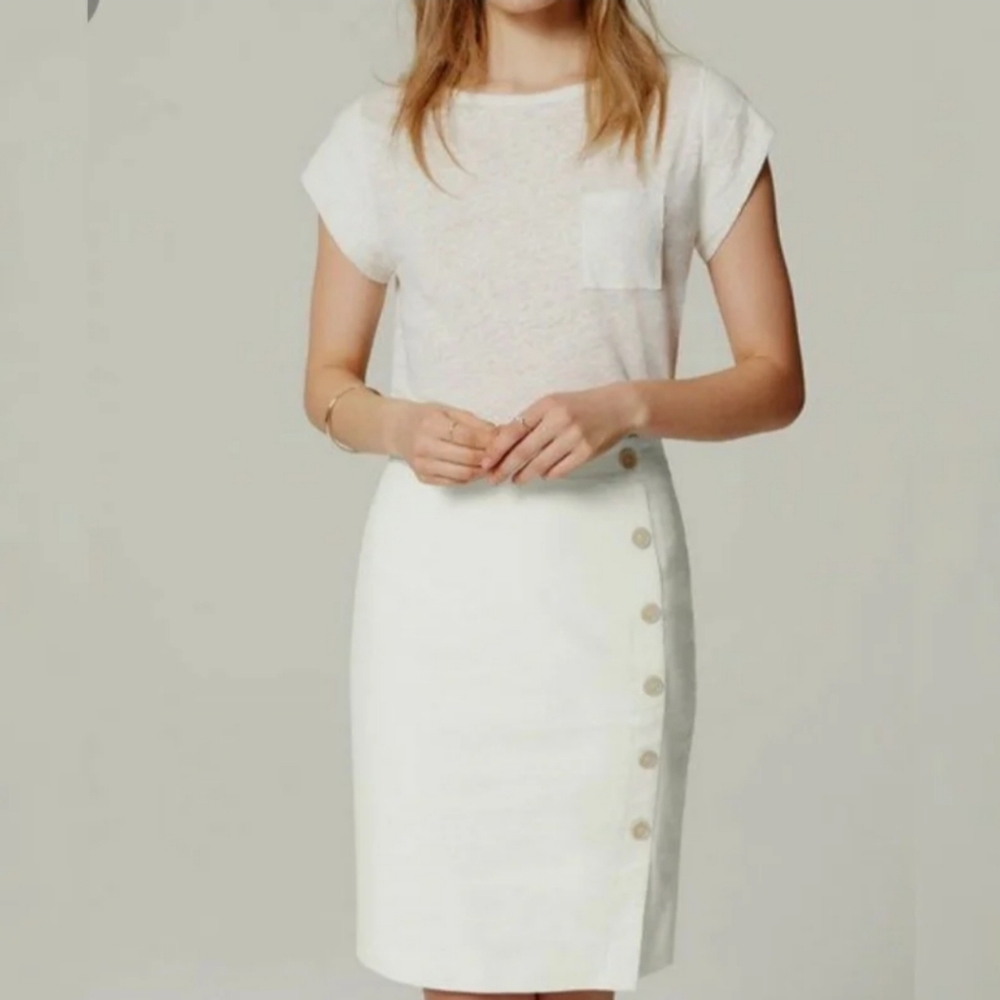Loft yvory Asymmetrical side button pencil skirt